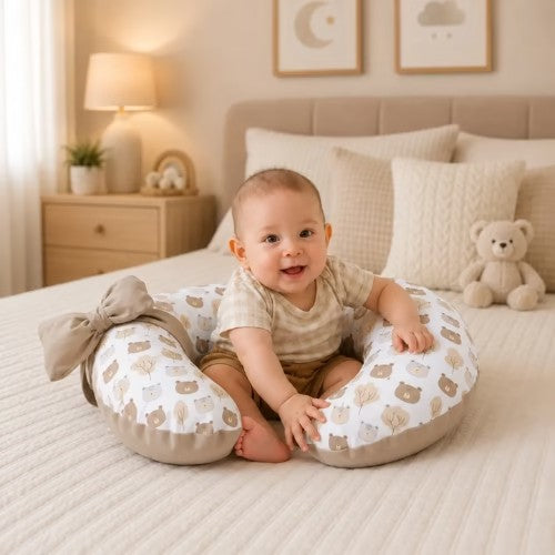 Almohada de Lactancia y Estimulación 5 en 1 - Beige Ositos - Maternelle