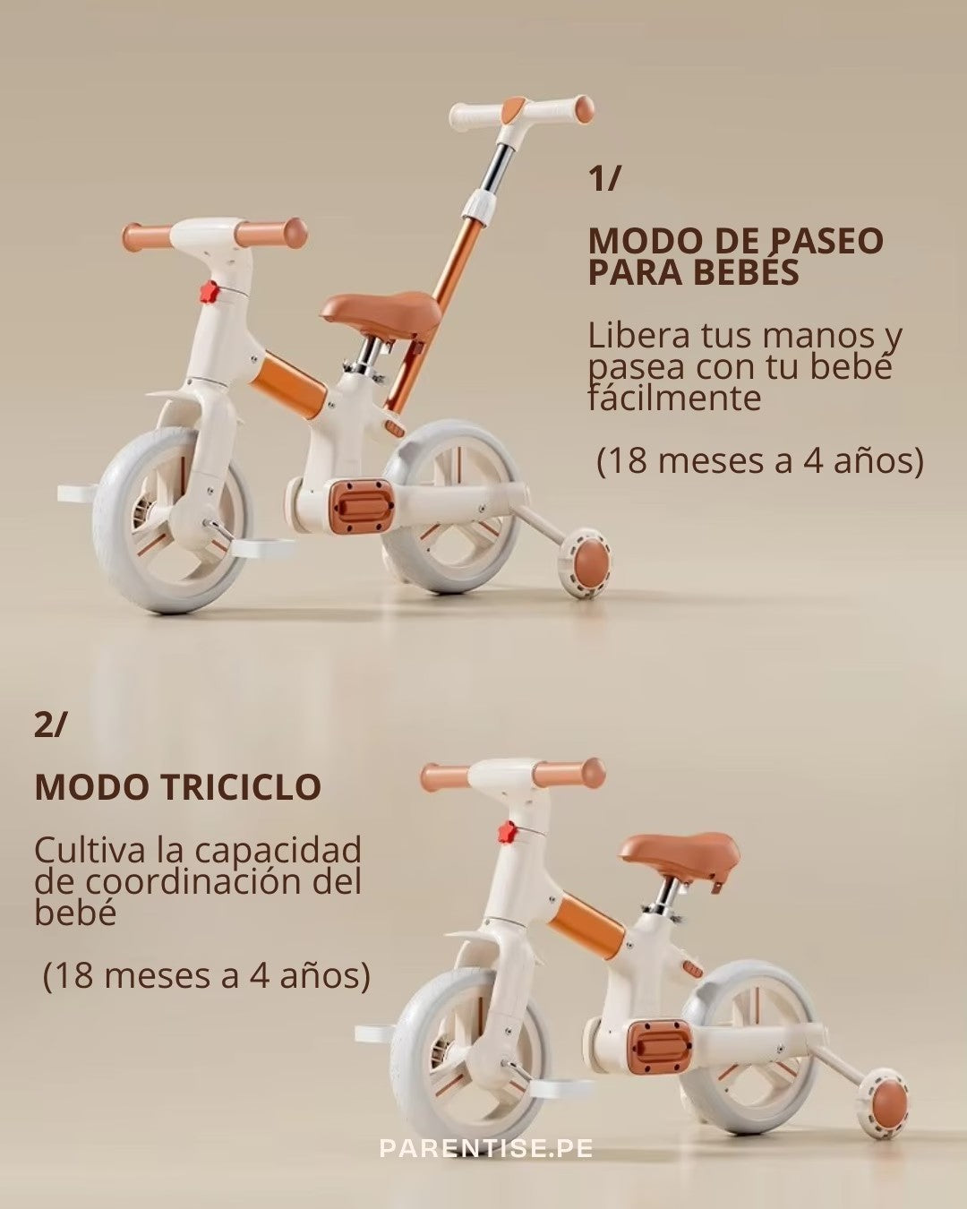 Bici Plegable 2 en 1 - Beige - Parentise