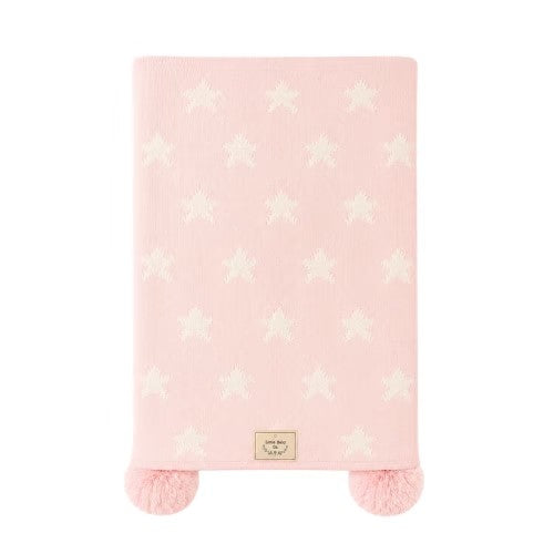 Manta de Hilo con Forro de Carnerito + Pompones - Rosa Superestrellas - Little Baby