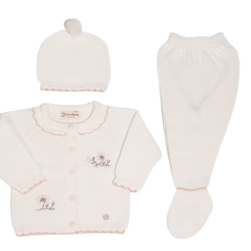 Set Margarita Tejido en Hilo Hipoalergénico - Perla 0 a 3 Meses - Baby Berry