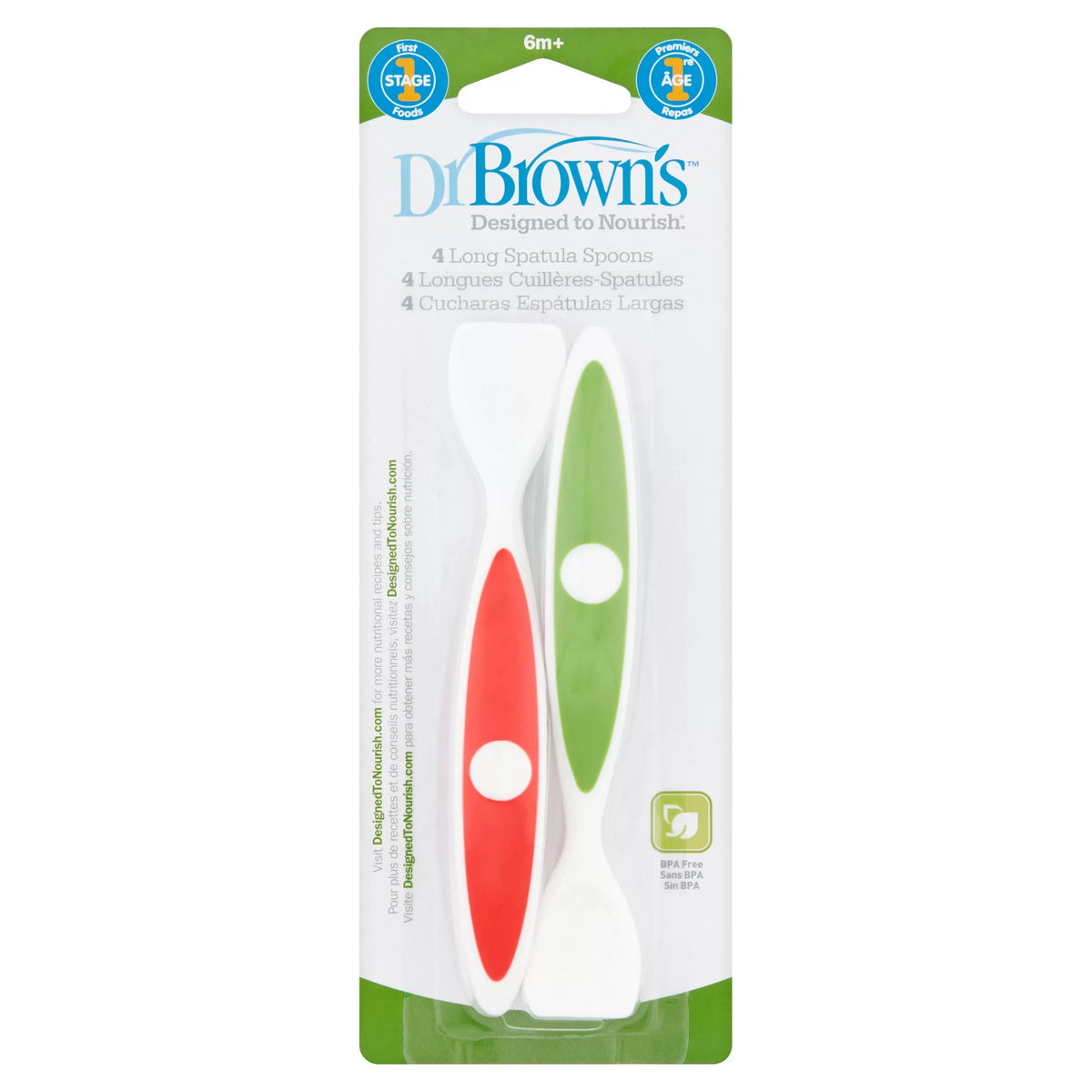 Set de 4 Cucharas Largas C/Borde Espátula - Bebé de 6m+ - Dr. Brown's