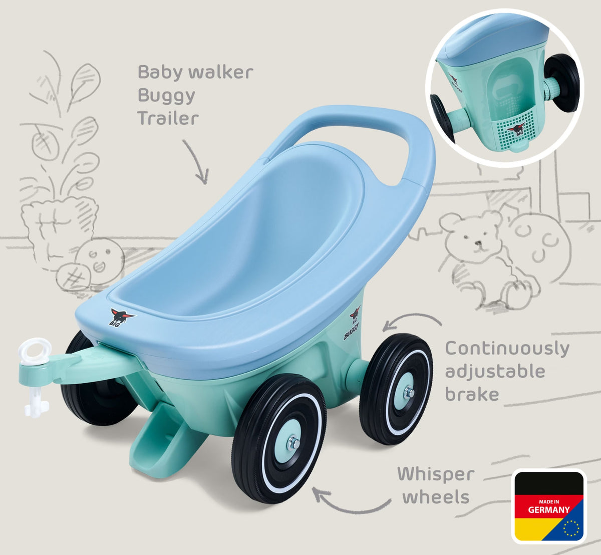 Bugy 3-in-1 Baby Walker Andador y Coche de Muñeca - Big
