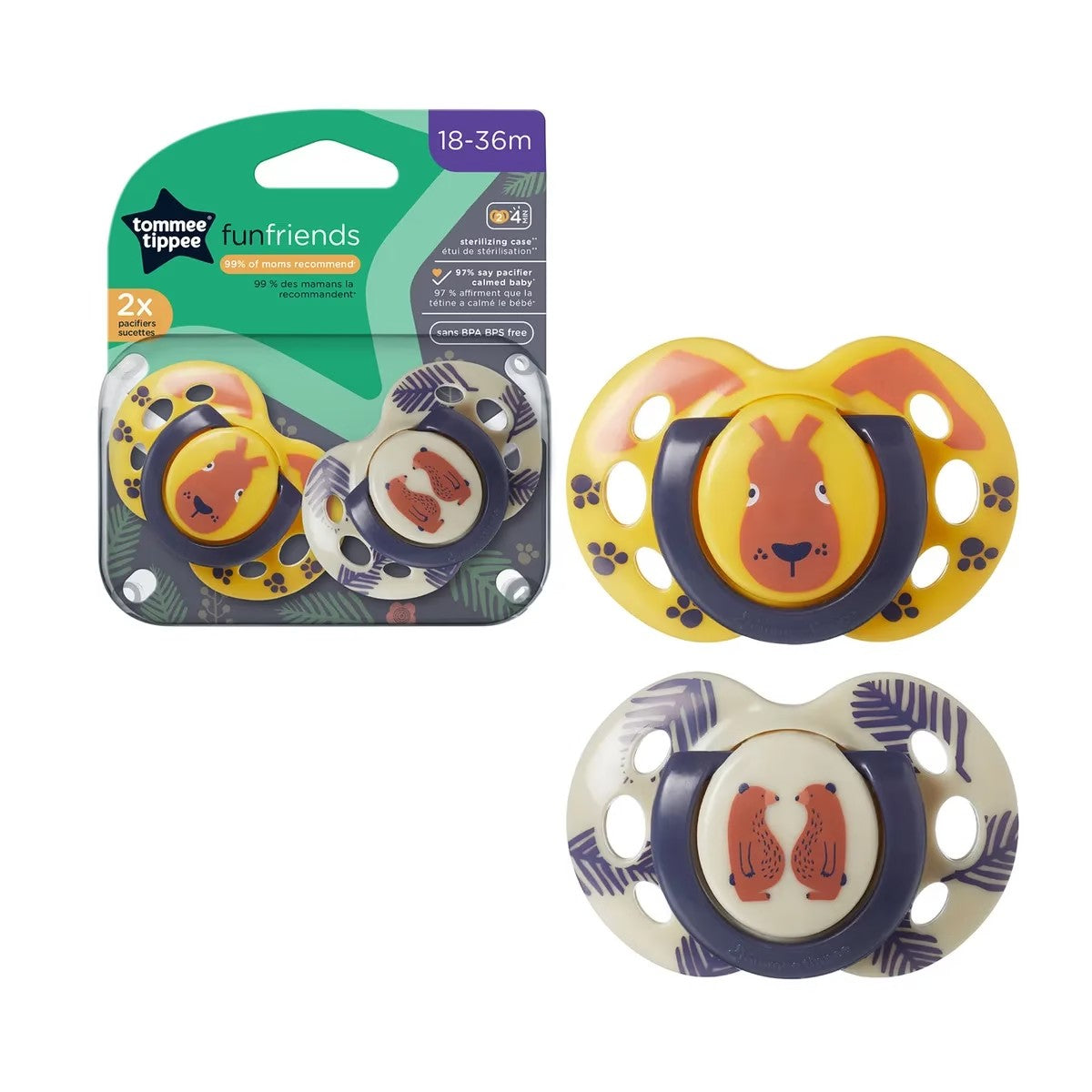 Chupón Fun Friends 18-36 Meses - Amarillo - Tommee Tippee