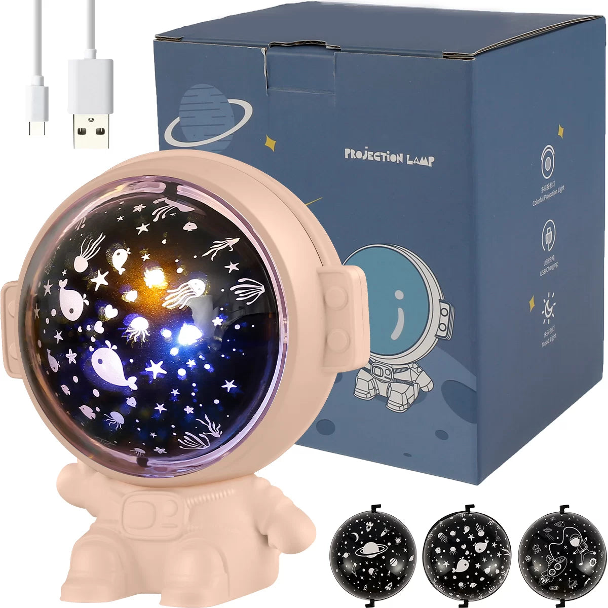 Lampara Proyector Musical - Astronauta - Rosado - Imagen Casa