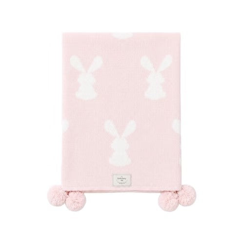 Manta de Hilo con Forro de Carnerito + Pompones - Rosa Conejito - Little Baby