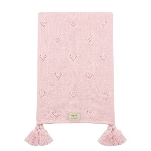 Manta de Hilo con Forro de Carnerito + Pompones - Triangulo Rosa - Little Baby